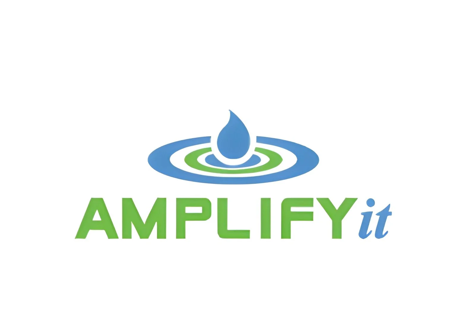 Logo with water droplet above ripples and the text 'AMPLIFY it' in green and blue.