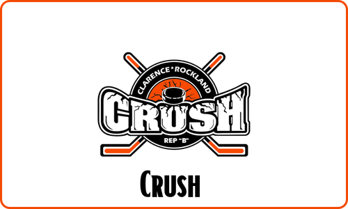 Logo with hockey sticks and a black top hat, featuring text 'Clareh Rockland Crush' and 'Rep B'
