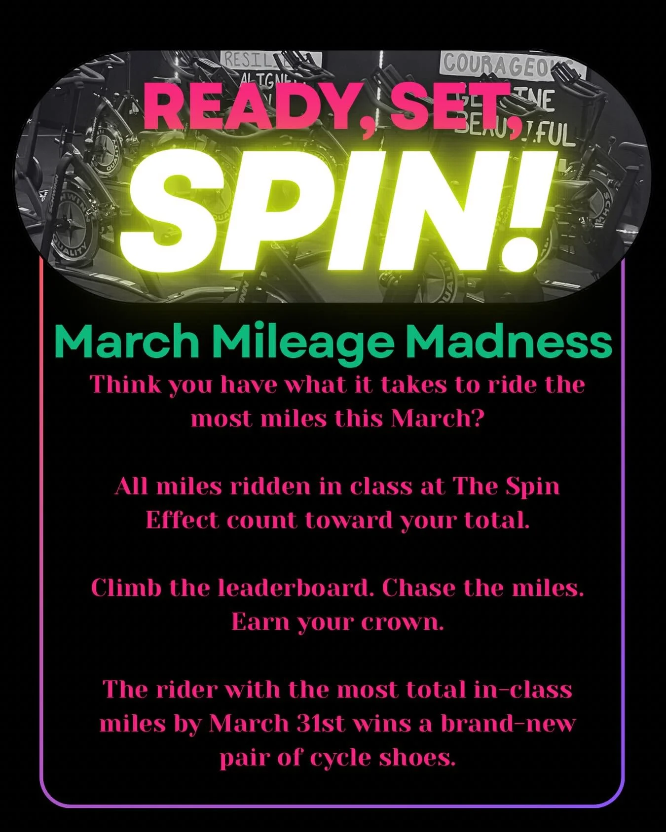 All current members &mdash; this is YOUR moment to shine ✨ Start tracking those miles&hellip; cycle shoes are up for grabs!

All you have to do is let your instructor know your mileage after every class you take!
