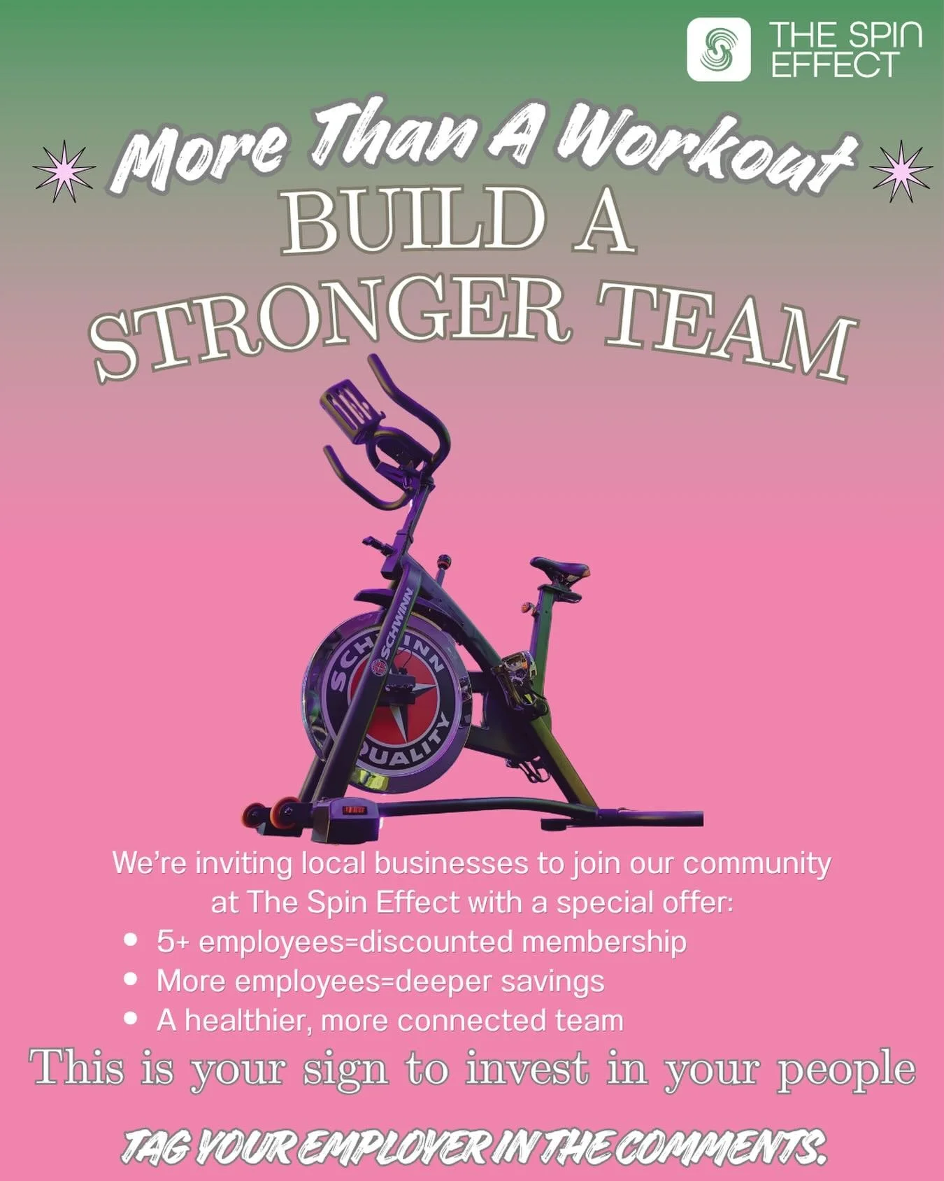 More than a workout&hellip; we&rsquo;re building something bigger 💫
At The Spin Effect, we&rsquo;re all about strong bodies and even stronger teams. 💪✨
If you&rsquo;re a local business owner (or know one 👀), this is your sign to invest in your peo