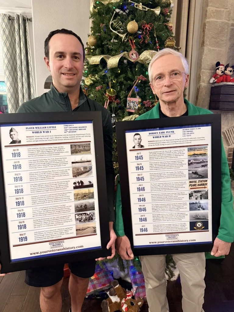 Family members holding two framed Service Memorials