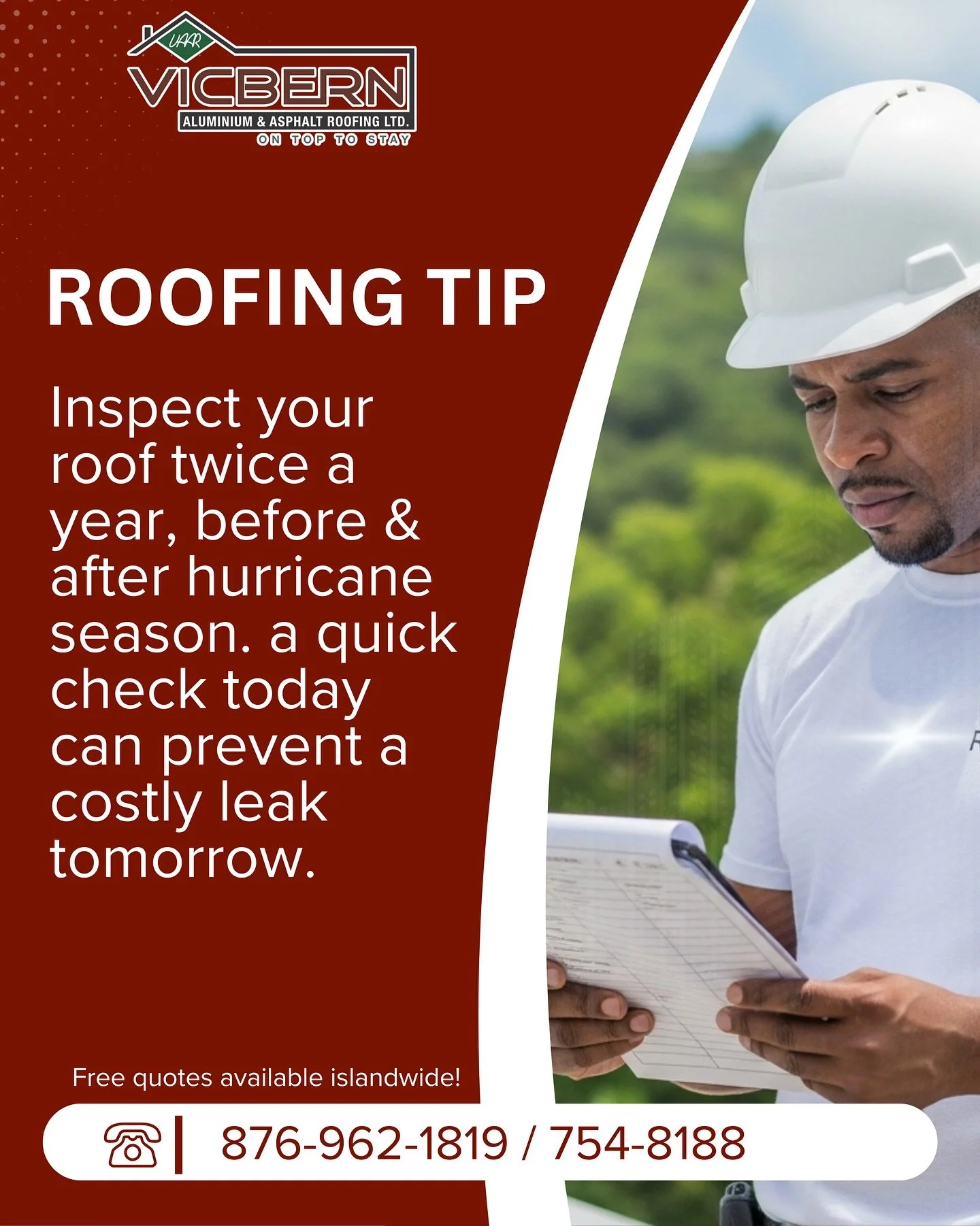 Routine roof checks = peace of mind.
Inspect before and after hurricane season to catch small issues before they become big problems.
#RoofingTips #VicbernRoofing #BuiltToLast