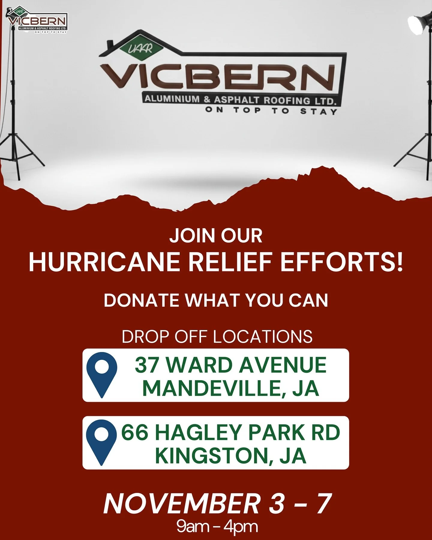 Our hearts are with every family affected by Hurricane Melissa. ❤️
Vicbern Roofing is proud to serve as a donation drop-off point to support recovery efforts across Jamaica.
Every item counts. Every act of kindness matters. 🇯🇲
#VicbernCares #Hurric