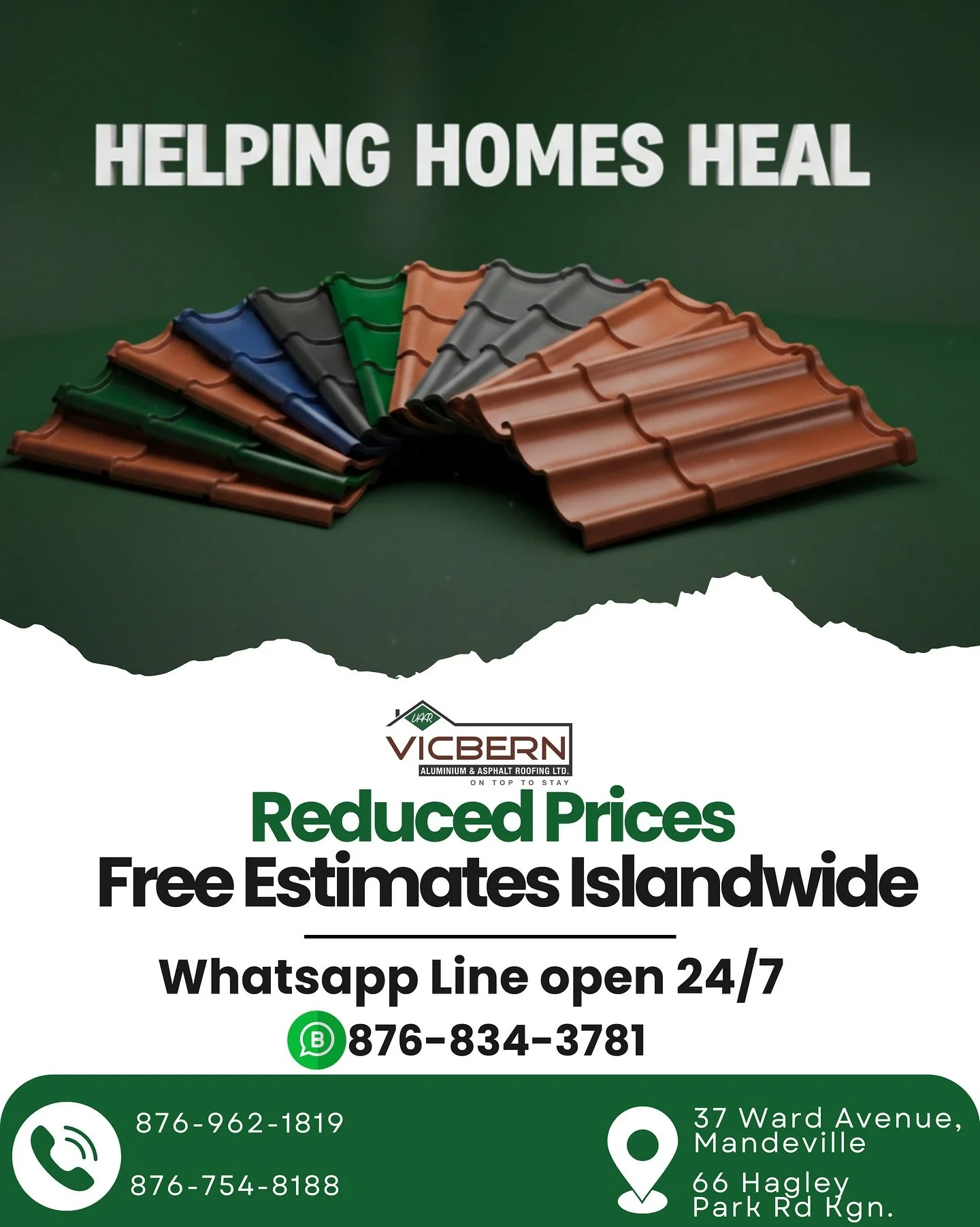 🌧 We&rsquo;re offering free islandwide estimates and 24/7 support as part of our Hurricane Melissa Relief Effort.
Let&rsquo;s help homes heal &mdash; together.
#VicbernRoofing #HelpingHomesHeal #HurricaneMelissaRelief #StayOnTop