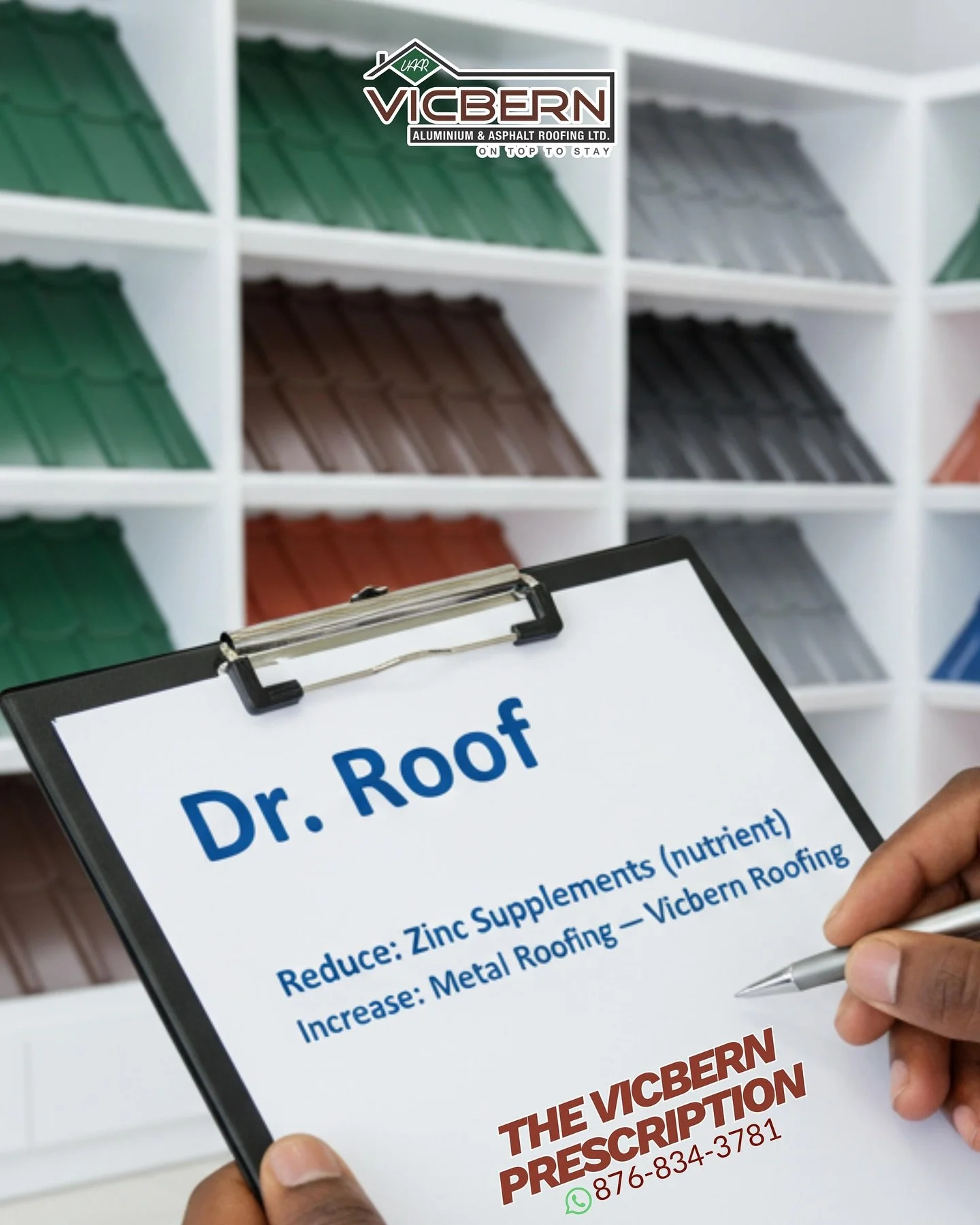 Doctor&rsquo;s orders:
✔️ Reduce the zinc supplements
✔️ Increase the metal roof &mdash; choose Vicbern Roofing

Stronger protection, reduced prices, and fast islandwide delivery.
Message us today for your free estimate.