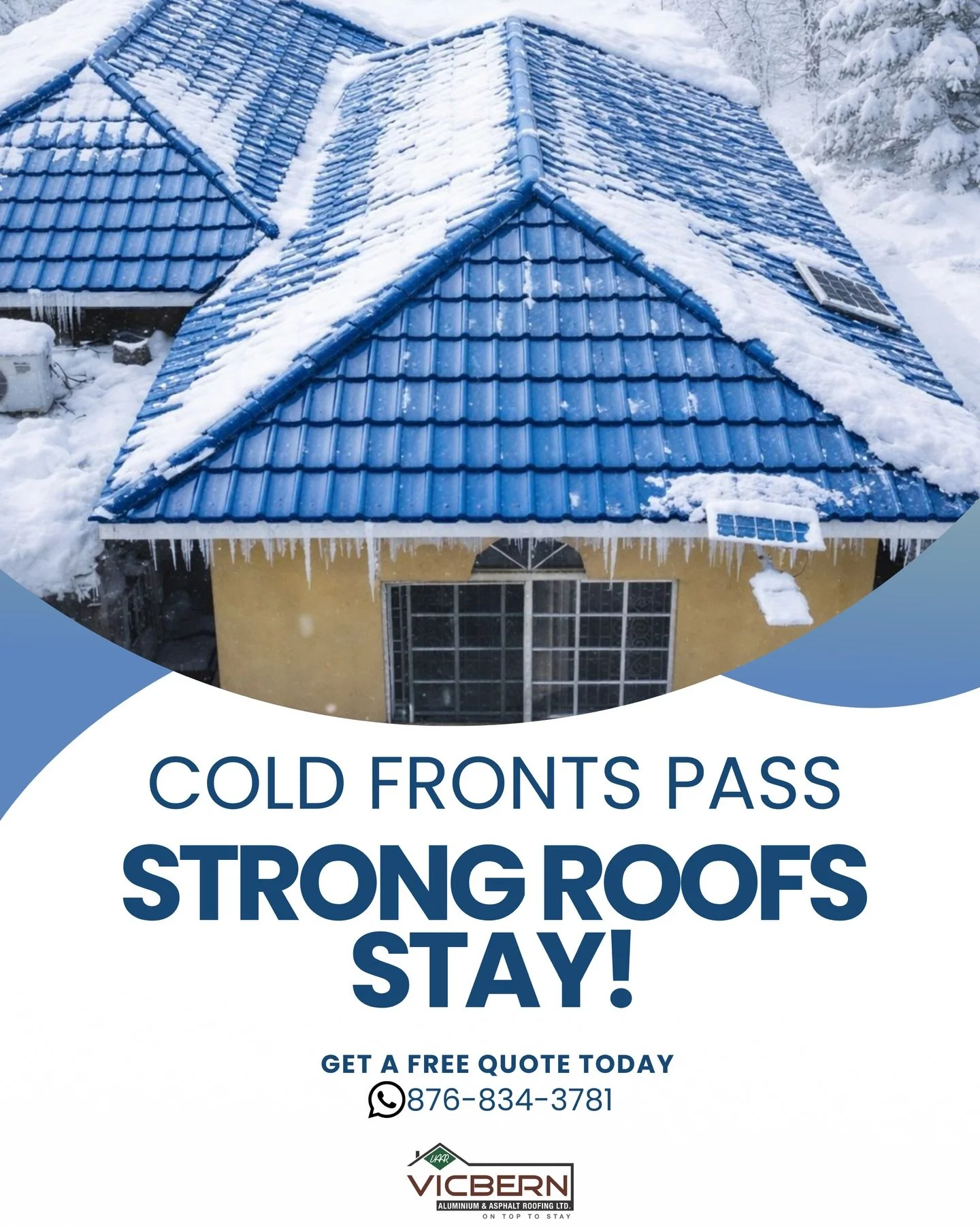 Cold fronts can come and go &mdash; but a strong roof stays put ❄️🏠
Trust roofing built to stand firm in every season.

📞 Get your FREE quote today
📲 876-834-3781

Vicbern Aluminium &amp; Asphalt Roofing Ltd.
On Top to Stay