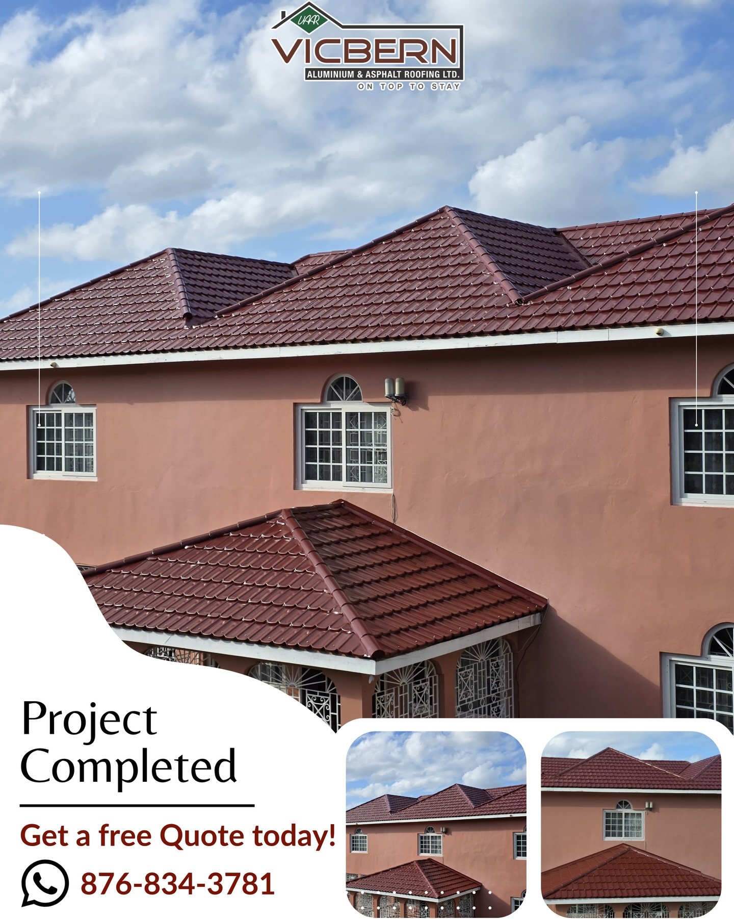 Clean lines. Strong finish. Built to last. 🏠

Another quality roofing project completed by Vicbern Aluminium &amp; Asphalt Roofing Ltd. &mdash; because your roof deserves to stay On Top.

Ready to upgrade your roof?
📲 Get your FREE quote today: 876
