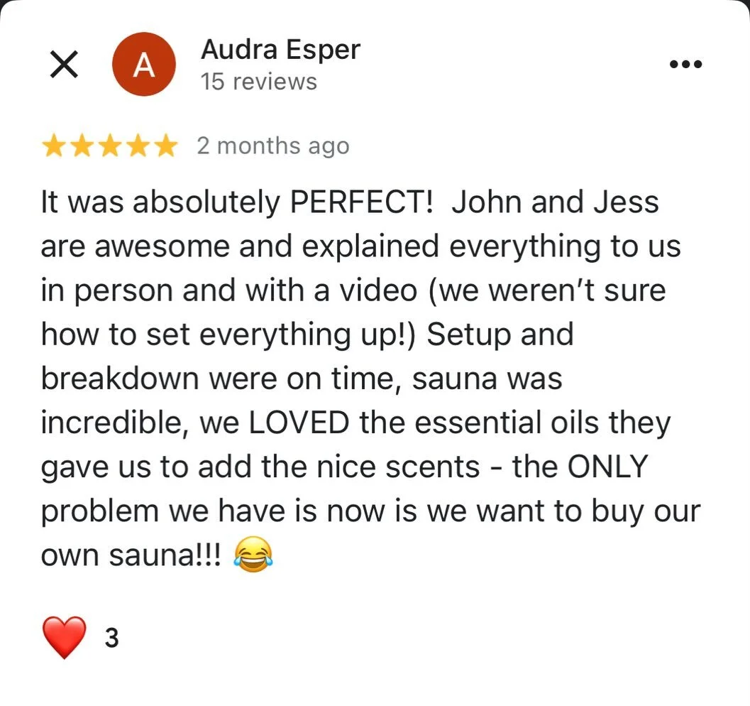 ⭐️⭐️⭐️⭐️⭐️ Five stars from people who tried it for themselves.This is what a Sauna On Location feels like. Now booking for your driveway. (Val Day available currently- won&rsquo;t last!) ❤️💕🥂🍾🔥🔥