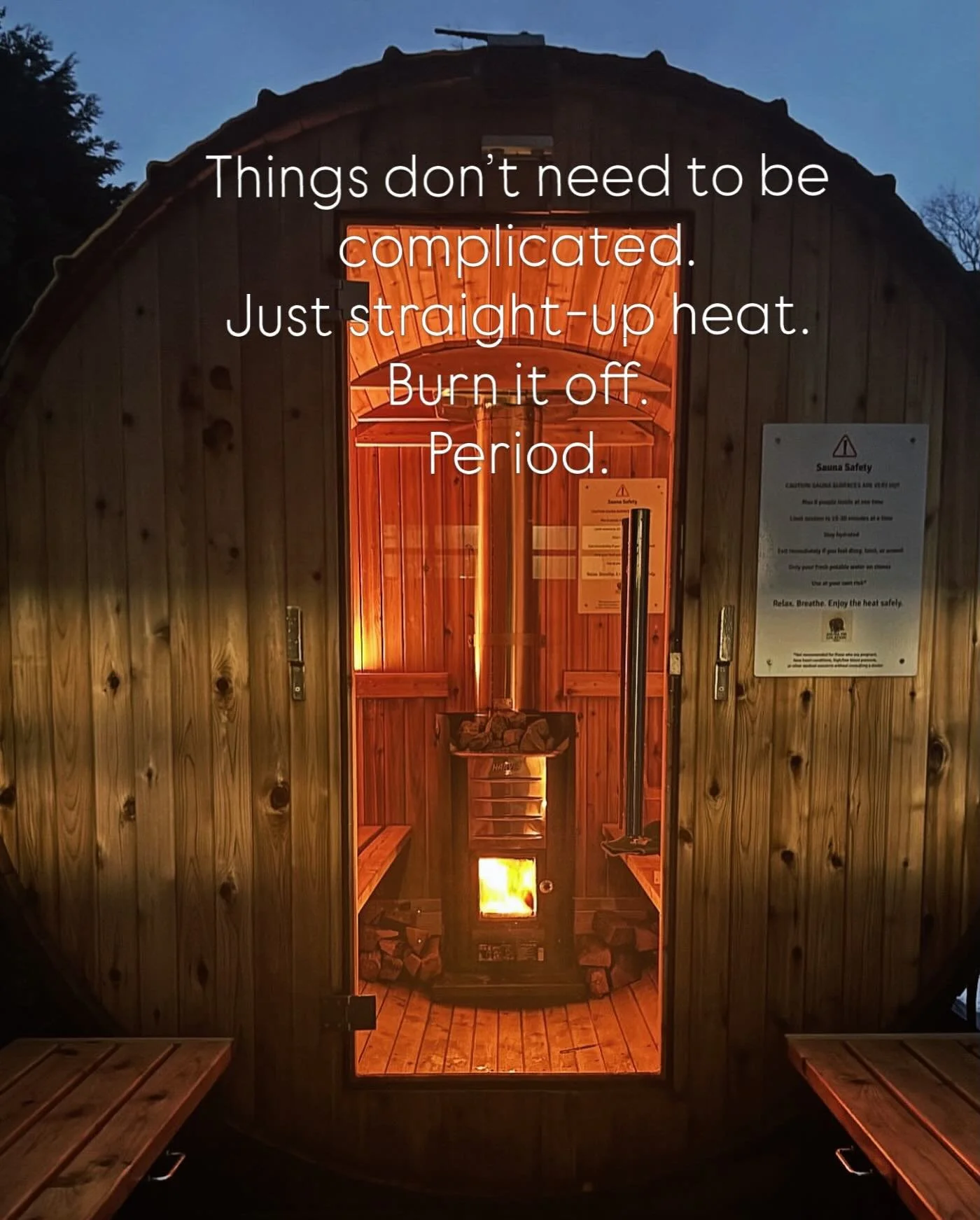 Back to basics. Heat. No fluff. Burn it off. Maybe jump in a cold icy pool. Back in the heat. It changes you. That&rsquo;s all. Ask anyone who has been in a sauna. It&rsquo;s legit. #sauna #rhody #rhodeislandlife #whatsgoingoninrhodeisland #narragans