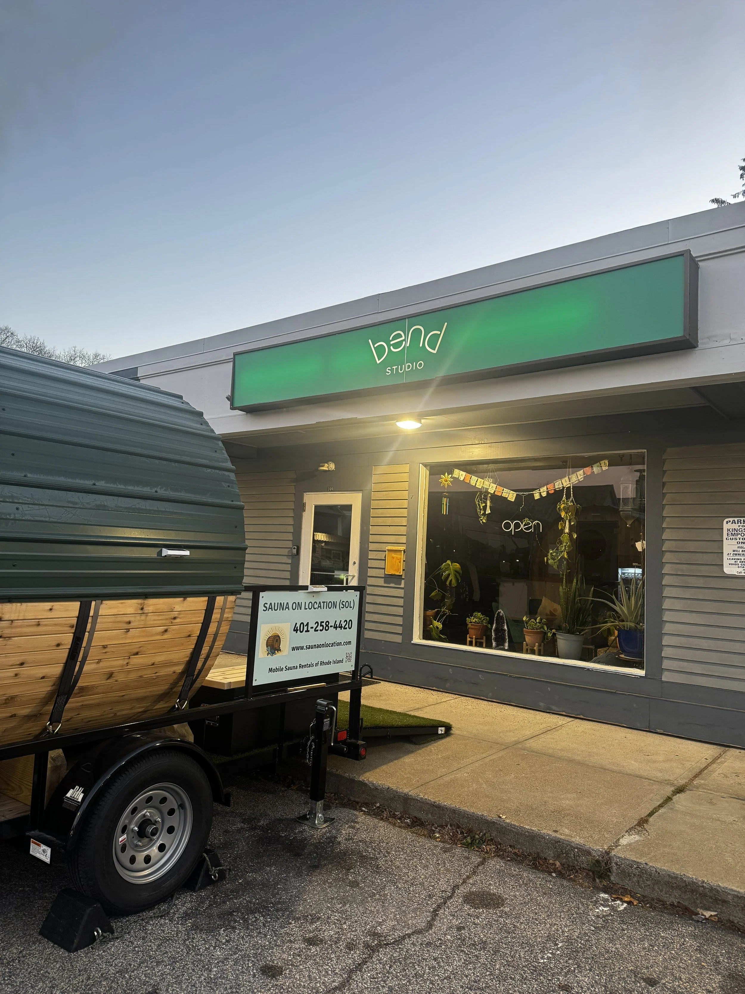 Outdoor sauna set up at local beach in Rhode Island