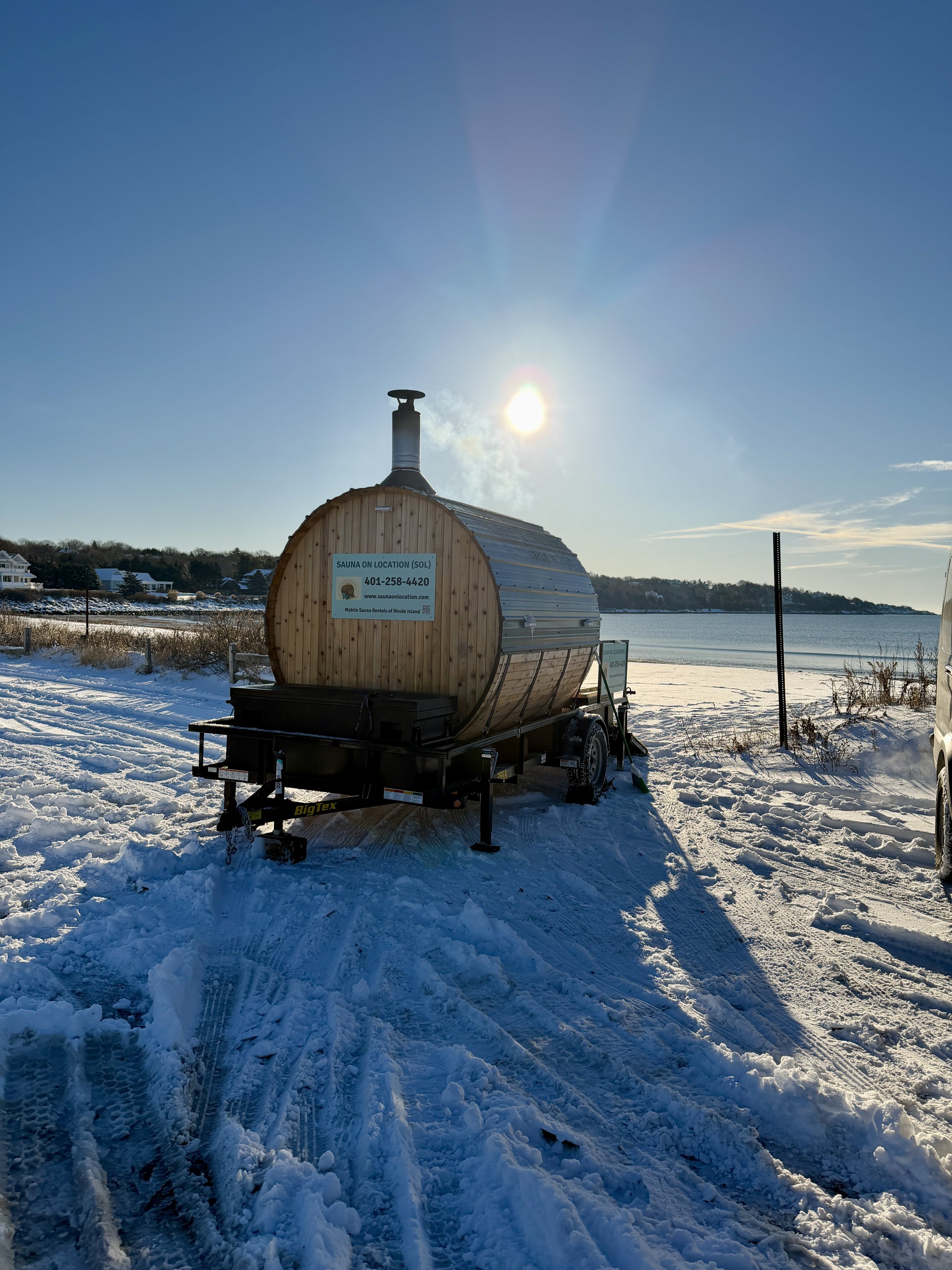 sauna on location at ocean beach cold plunge