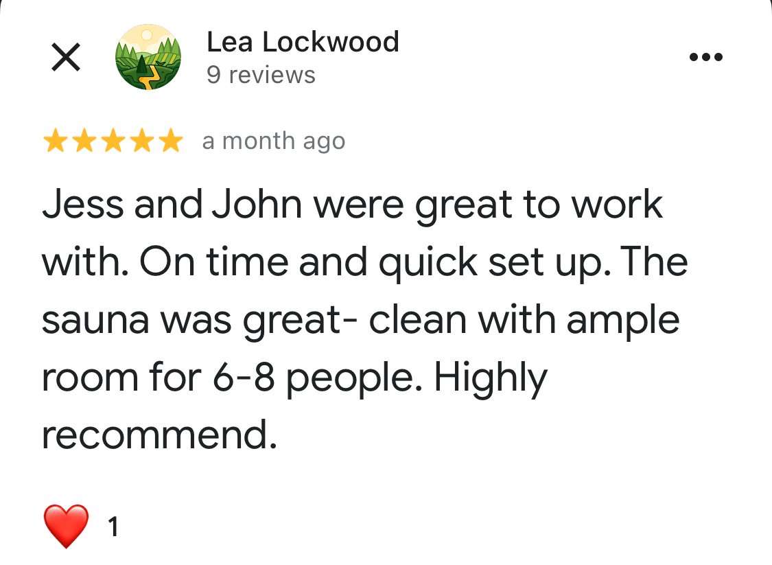 Five star Google Review of SOL Sauna on location in South Kingsown, RI
