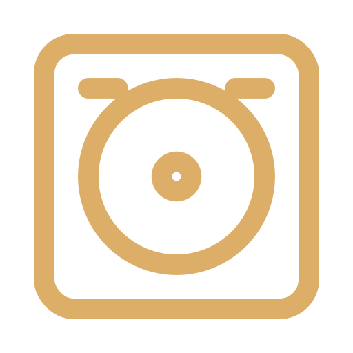 Icon of a turntable or record player in tan and black.