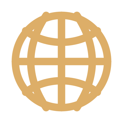 Gold globe icon representing global internet or worldwide network.