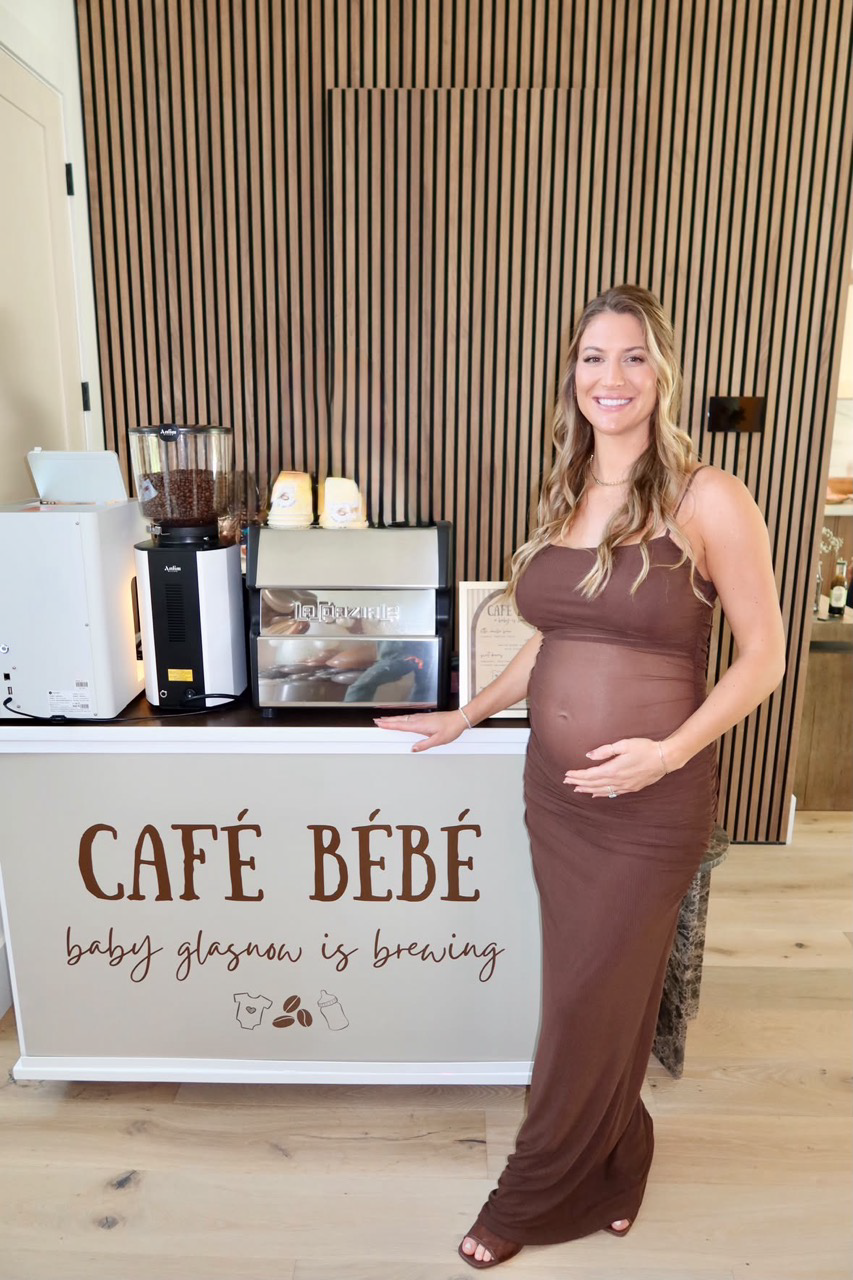 Professional barista preparing cappuccinos and iced lattes for guests at Meghan’s baby shower