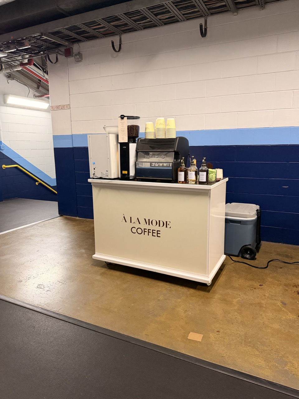 Coffee catering setup for the Toronto Blue Jays baseball team in Tampa Bay