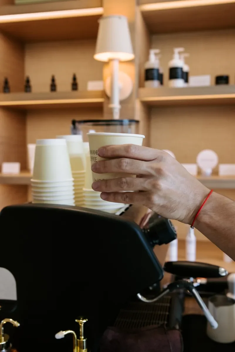 Freshly prepared coffee from the mobile espresso bar at Winter Park grand opening.