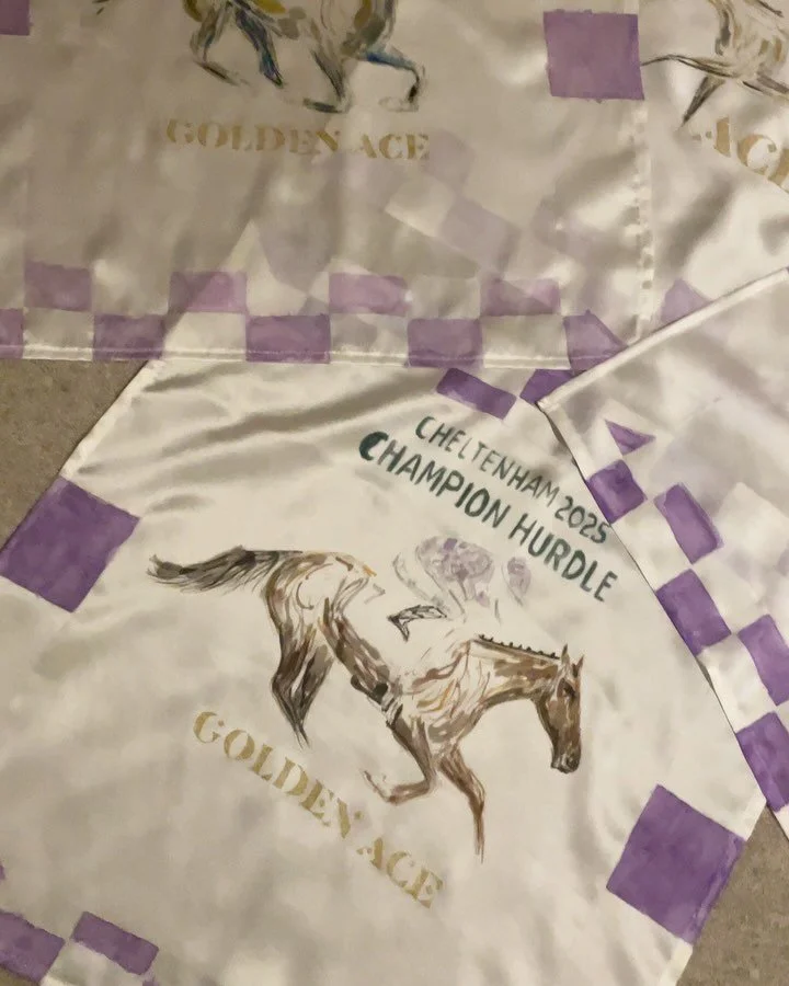And they&rsquo;re off, to Punchestown 🍀. Loved painting these special scarves.  #Punchestown2025 #PunchestownFestival #PunchestownRaces #PunchestownStyle #IrishRacing #FestivalOfRacing #HorseRacingIreland #JumpRacing #RacingFestival #RacingAtPunches