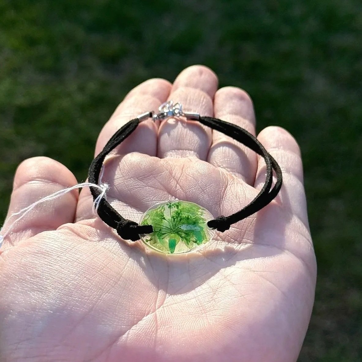 Green Flower/Leaf Bracelet w/ Black Band