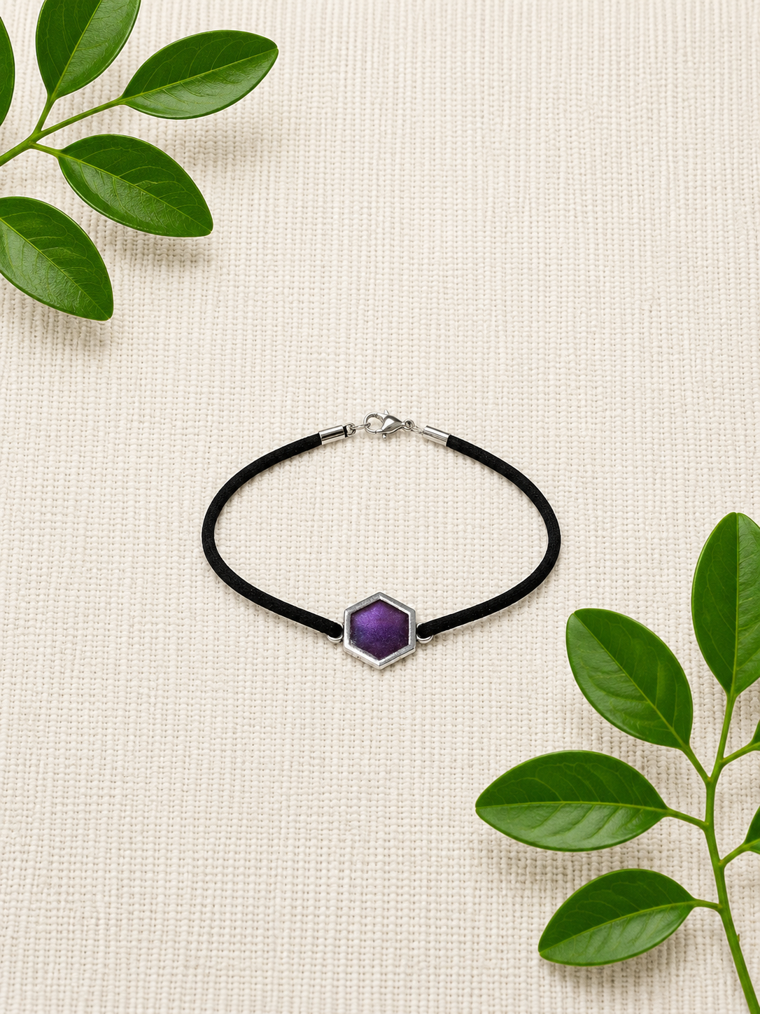Purple Glitter - Silver Hexagon