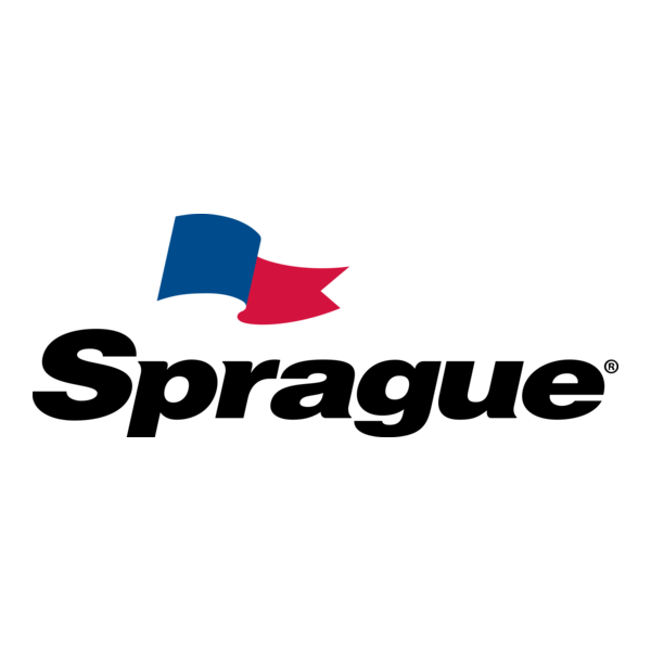 The logo of Sprague, featuring a stylized American flag with blue and red colors, and the company name in bold black text.