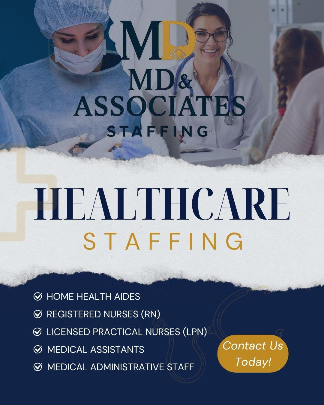 Quality care starts with quality staff. 👩&zwj;⚕️👨&zwj;⚕️ At MD Staffing &amp; Associates, we connect healthcare facilities with skilled, reliable professionals.

📞 Contact us today for all your healthcare staffing needs!

Whatever your need, we&rs