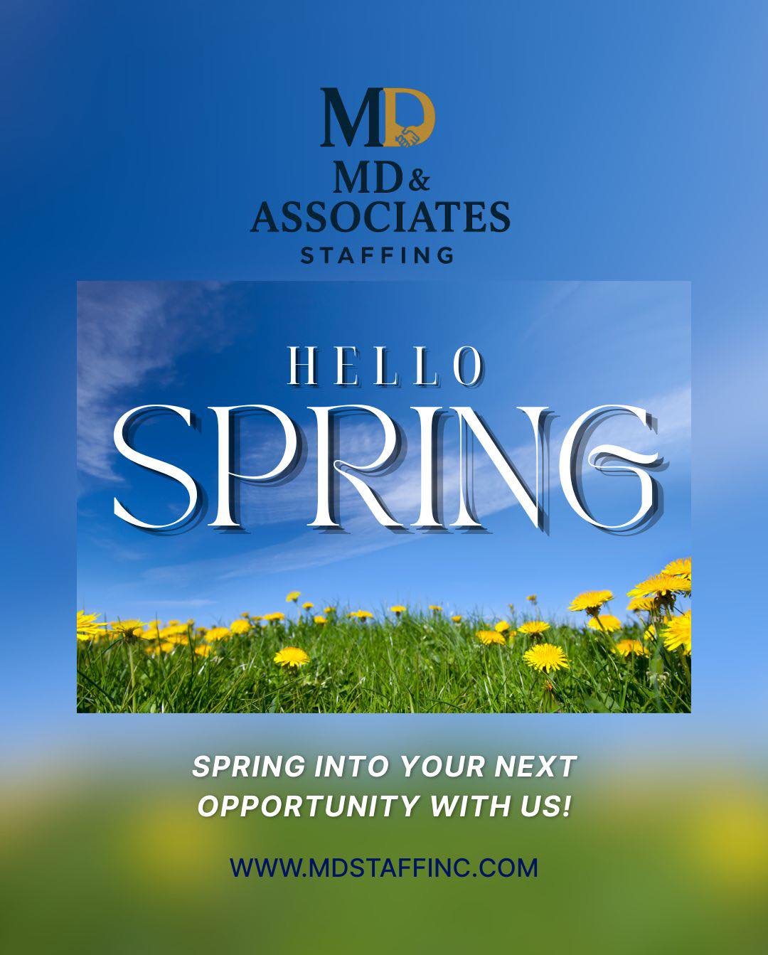 Hello, Spring! 🌸☀️ At MD &amp; Associates Staffing, we&rsquo;re stepping into the new season with fresh energy, new opportunities, and a continued commitment to connecting great people with great workplaces.

Here&rsquo;s to growth, new beginnings, 