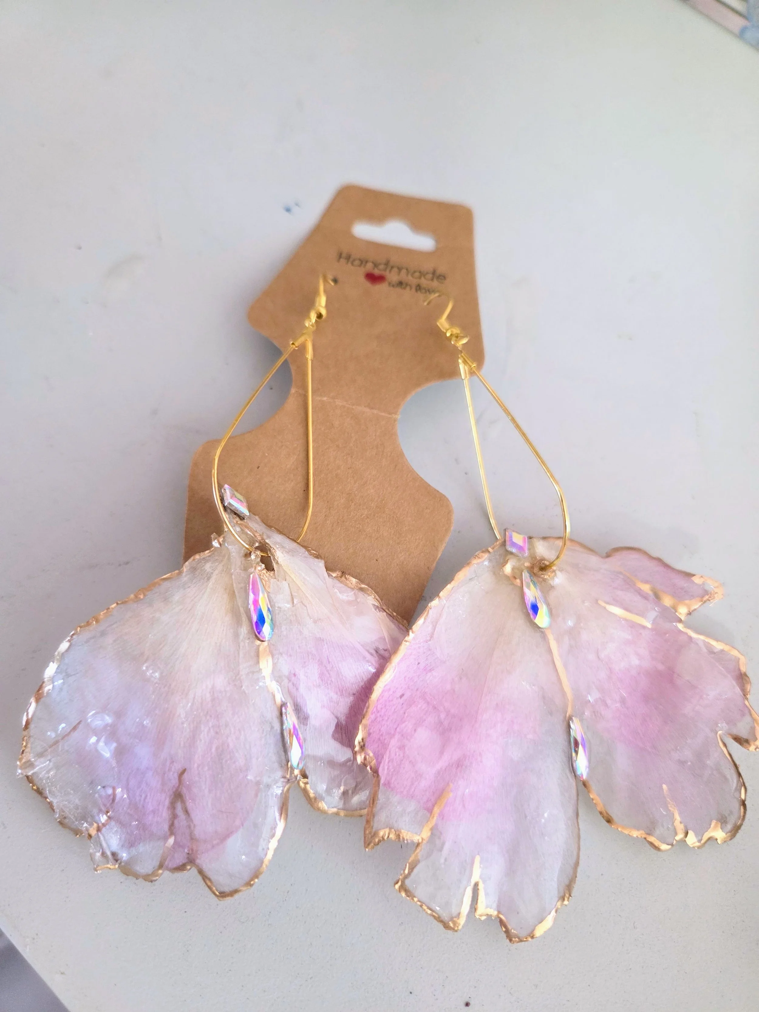 Shimmering Peony Petals Earrings with Gold Hoops