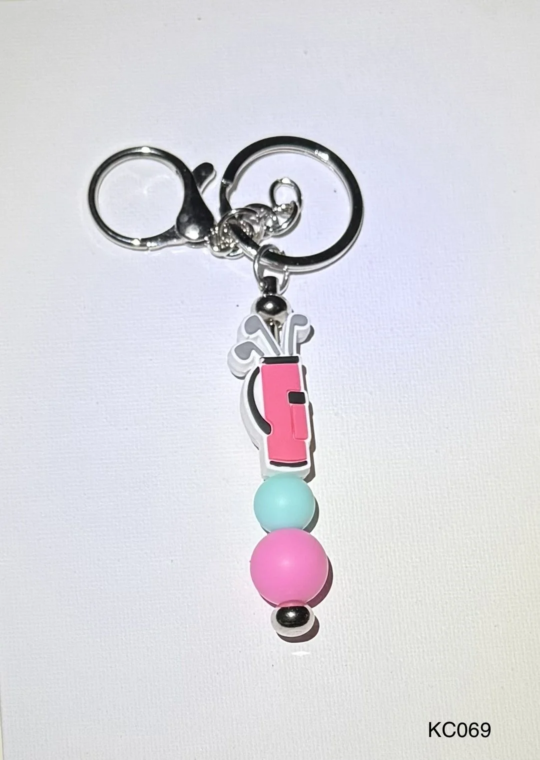 Pink Golf Beaded Keychain