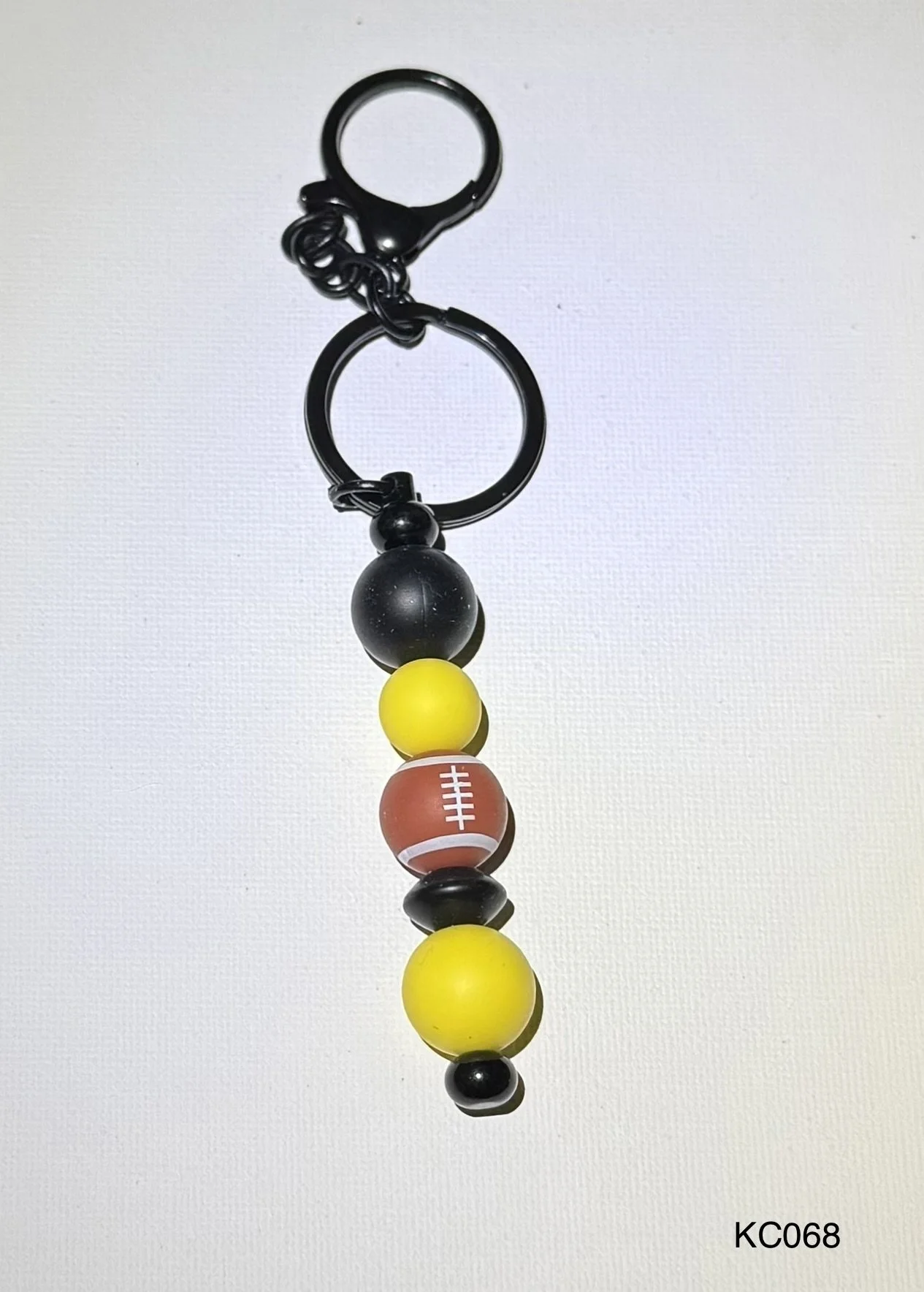 Black & Yellow Football Beaded Keychain