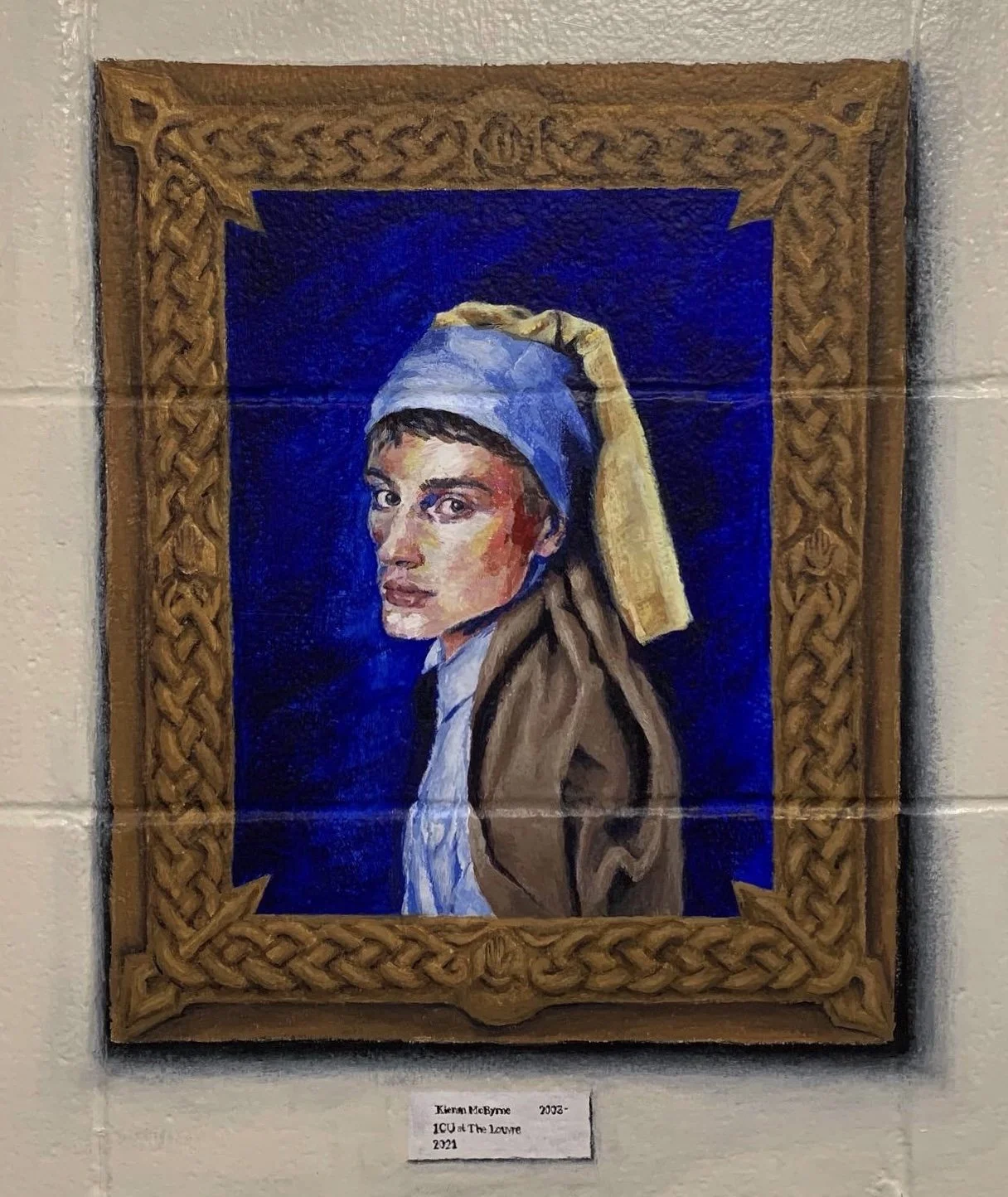 ICU at the Louvre, Acrylic on brick wall, 16 x 20in. 2021