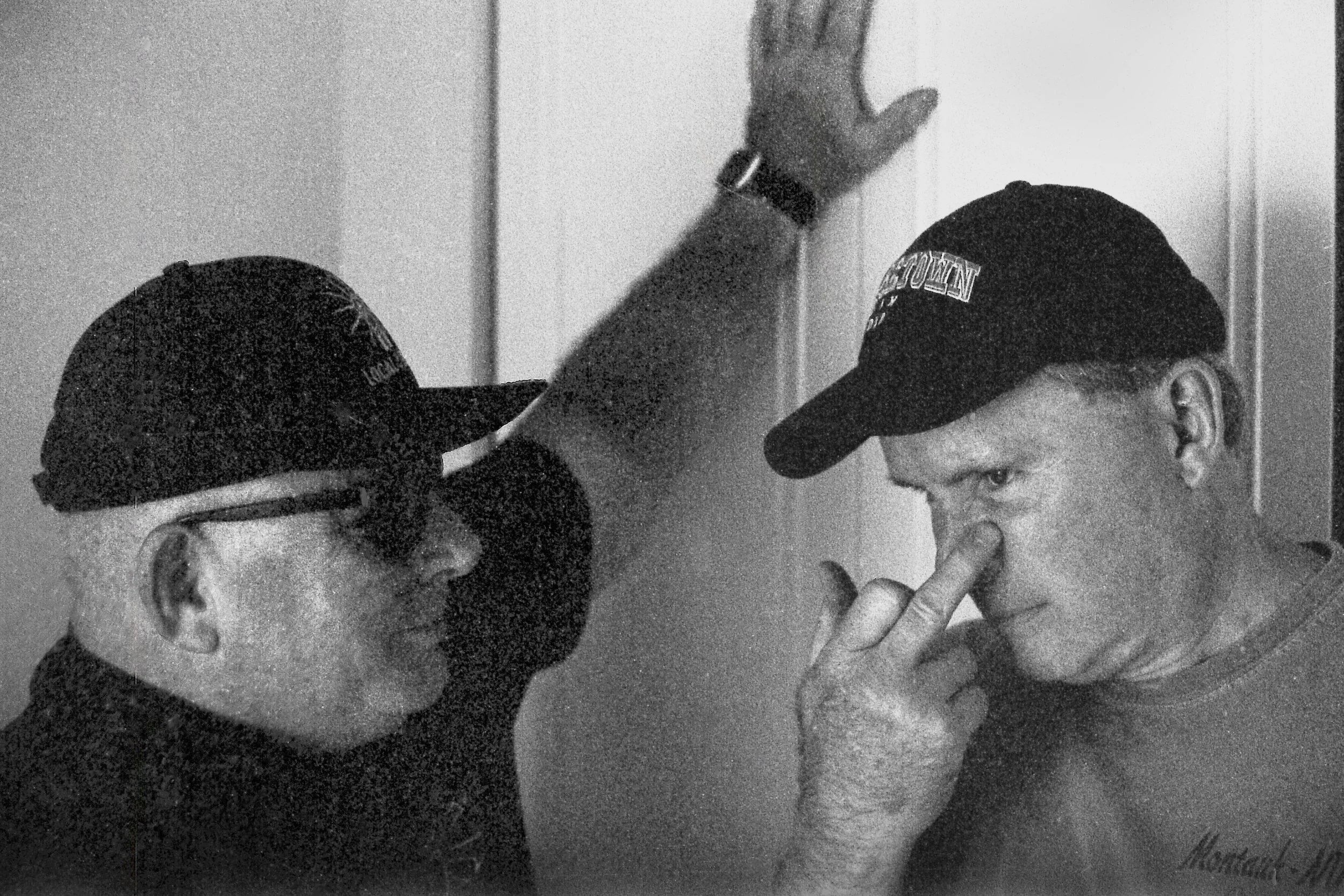 Dad and Uncle Johnny, Scanned black and white 35 mm film. 2024
