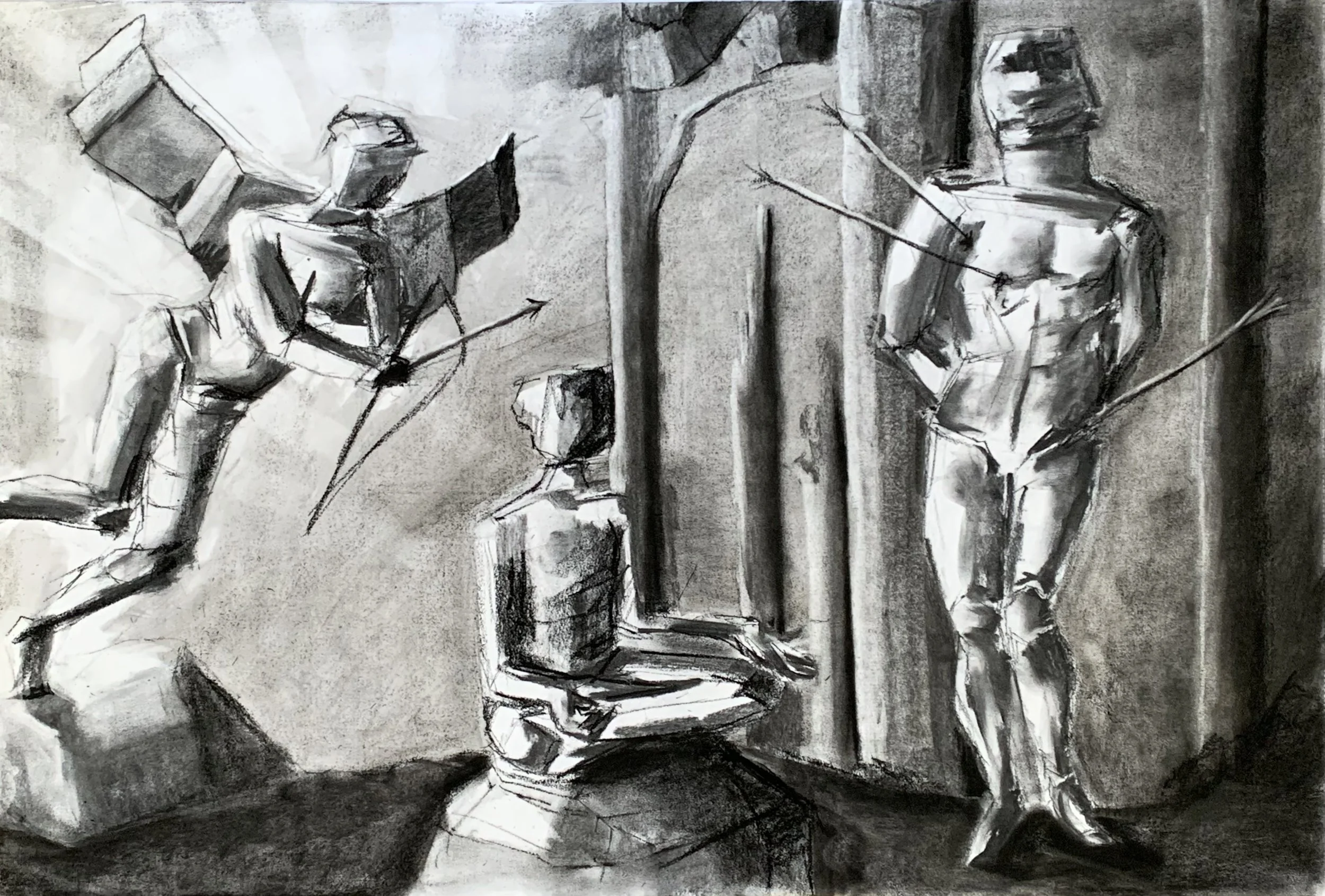 Lighting study, Charcoal on paper, 24 x 18 in. 2022