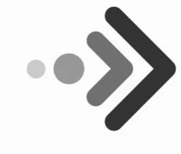 An abstract graphic with three gray circles decreasing in size and two black arrows pointing to the right.