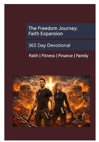 Cover of The Freedom Journey: Faith Expansion, 365 Day Devotional, depicting a man and woman holding Bibles, symbolizing shared faith, perseverance, and spiritual freedom.