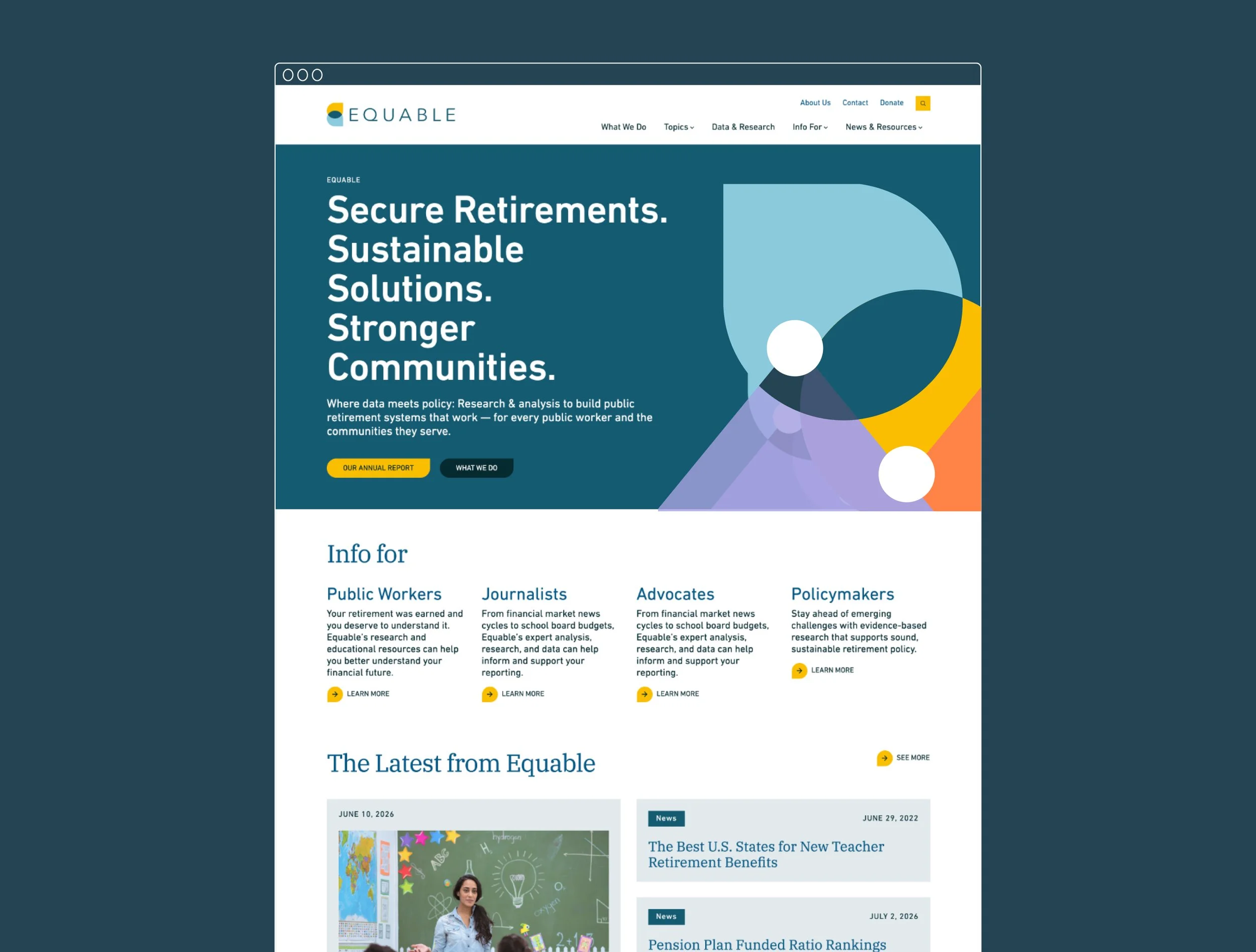 an image with the homepage of the equable.org website