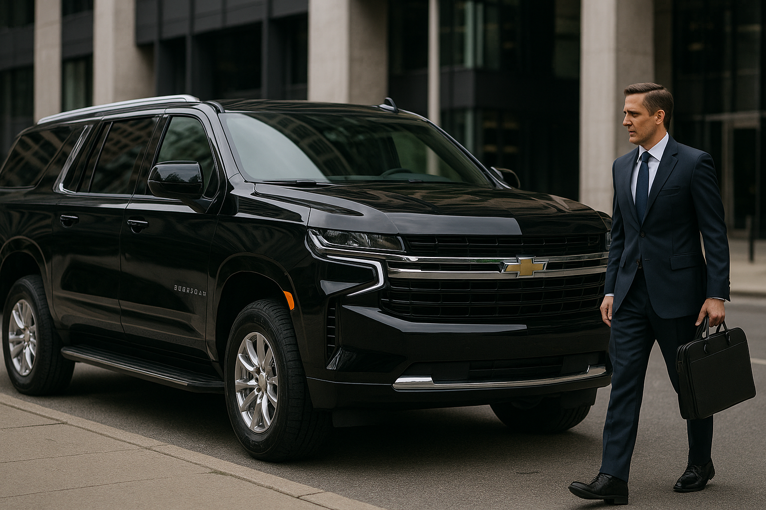 Professional executive car service with Chevrolet black suburban SUV for corporate travel and business meetings in Austin, and Texas.