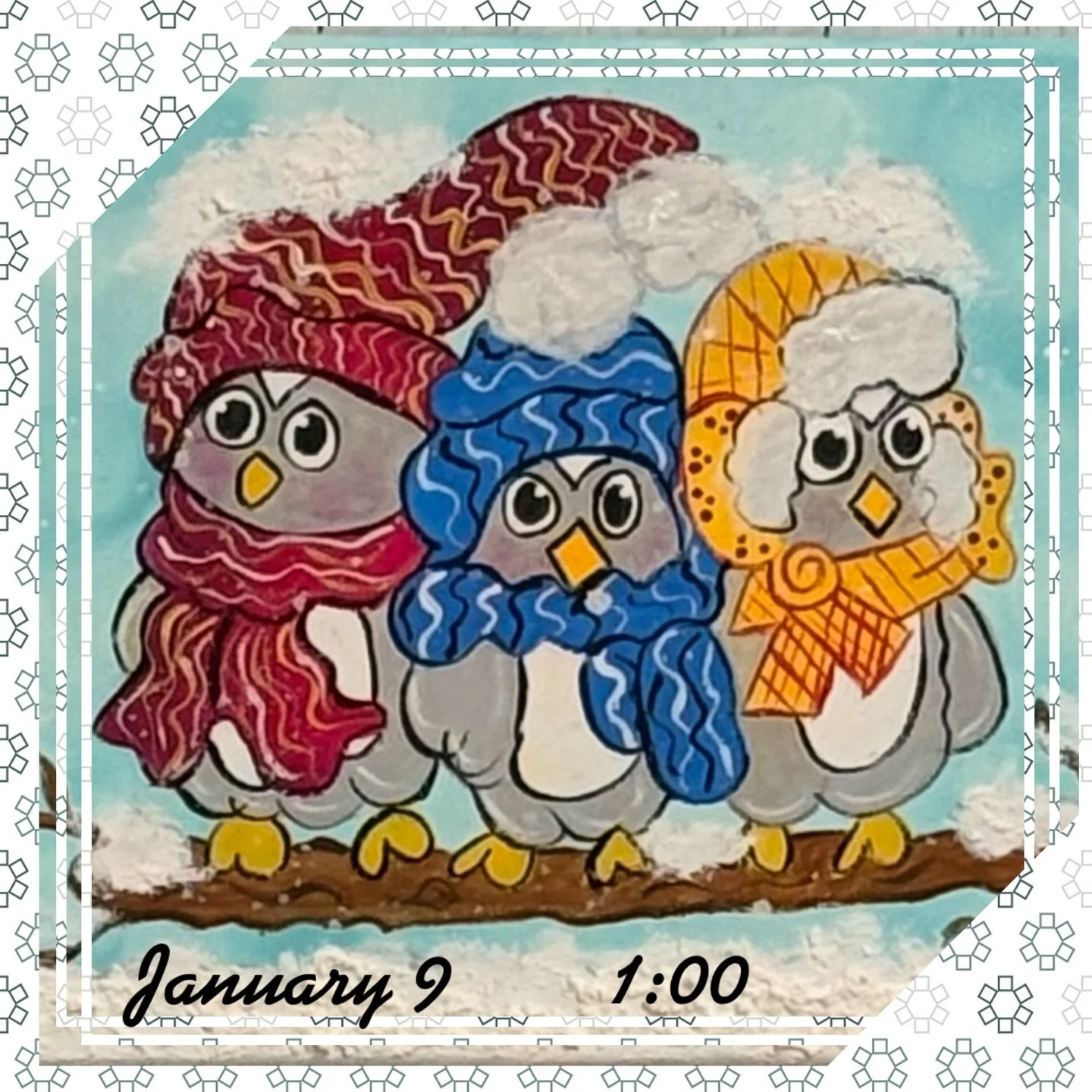 Happy New Year !!!
Snowbirds Acrylic Painting Party ❄️🎨🦉❄️

Join me for a cozy and creative afternoon of acrylic painting at
Crafty Corner with Melissa 💙

🗓 January 6
⏰ 1:00 PM
📍 Crafty Corner with Melissa
Call or Text❄️🦉
706-861-4646

No exper