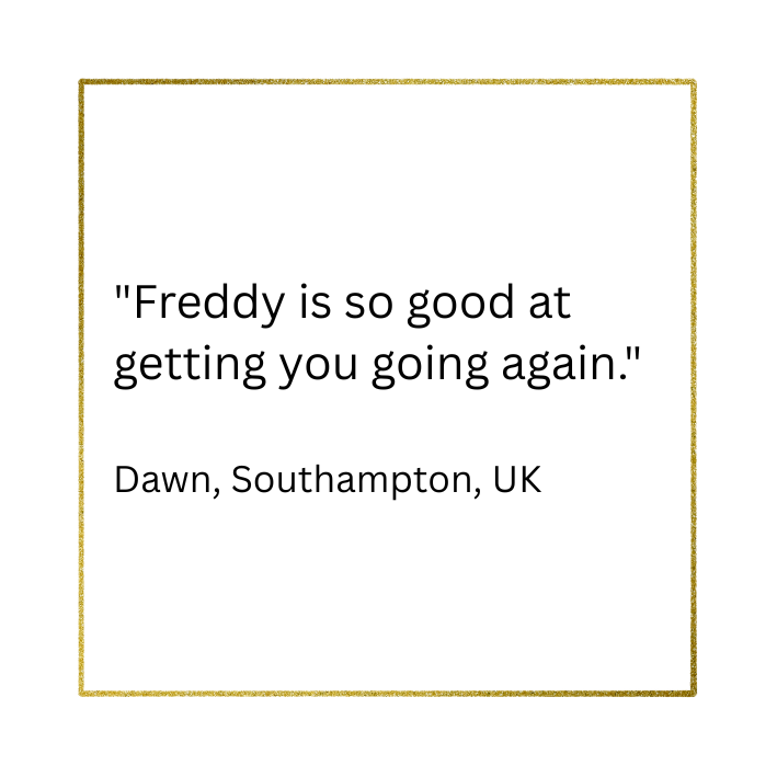 Client testimonial saying freddy is good at motivating clients.