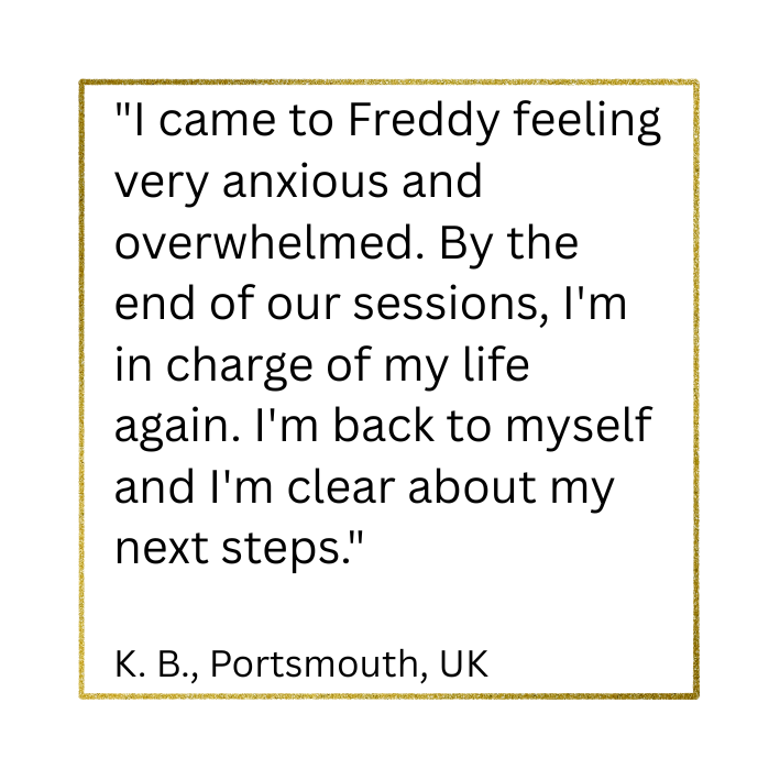 client testimonial saying by the end of her sessions client felt in charge of her life and clearer about her future
