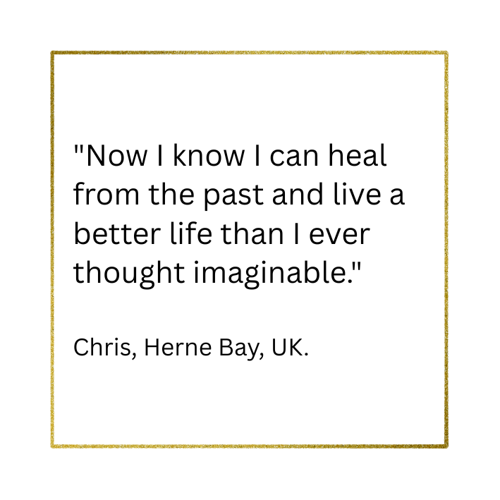 client festimonial saying she feels she has healed from the past and her life is better than she imagined possible