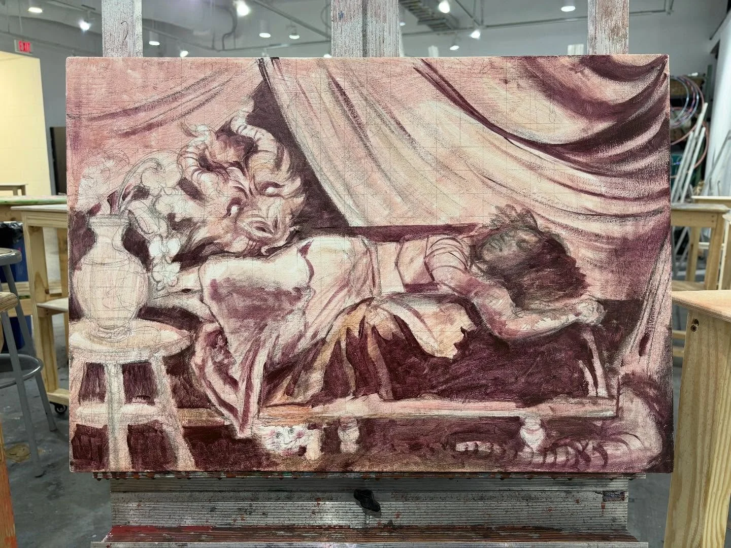 First session with this painting, my professor is going to kick my ass for doing this last minute 🥸 
-
- Featuring @/cursedhive 
-
-
#atc#artisttradingcards#art#artcards#sketchcards#drawing#painting#illustration#acrylic#goldenpaints#ucf