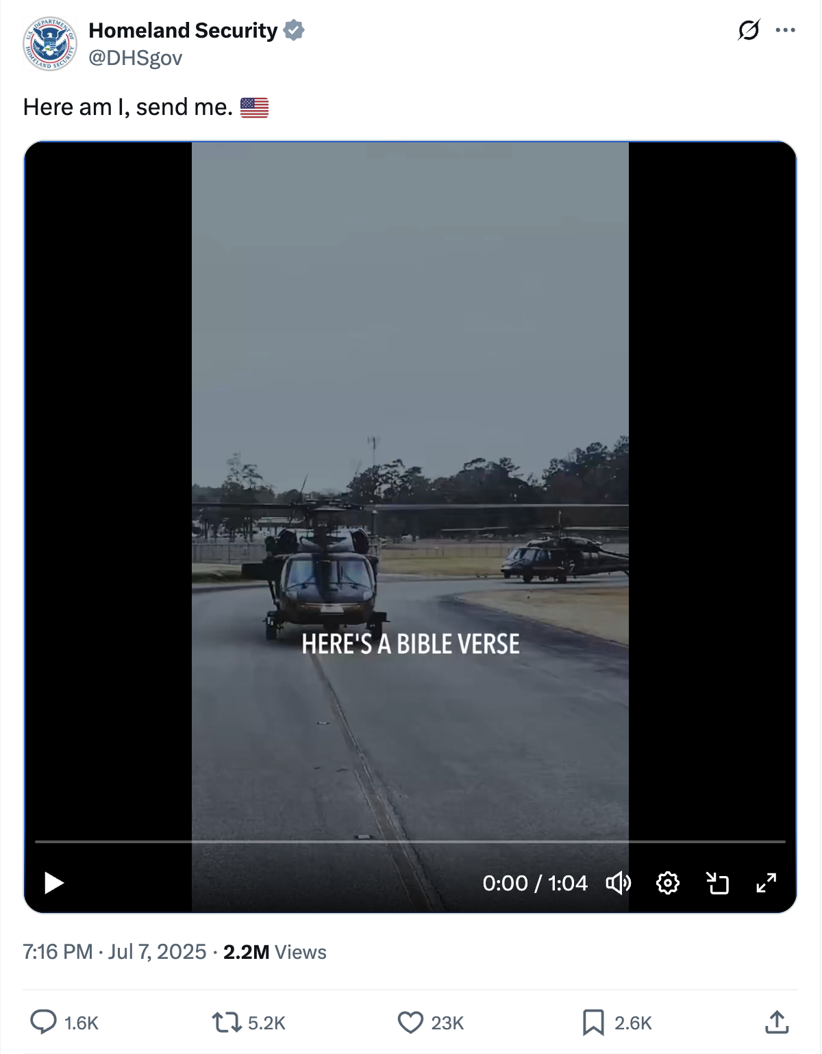 Homeland Security weaponizes Bible verse to justify Trump's immigration tactics