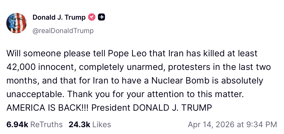 Yes, Dear Leader, Pope Leo Did Criticize Iran for Killing Protestors
