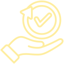 A hand holding a shield with a checkmark, symbolizing protection or security.