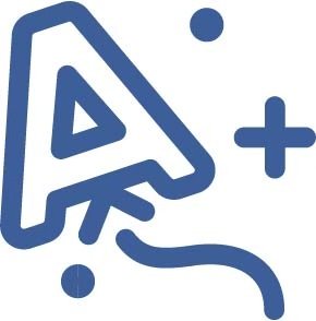 Illustration of a pencil drawing a letter A, with plus symbols nearby.