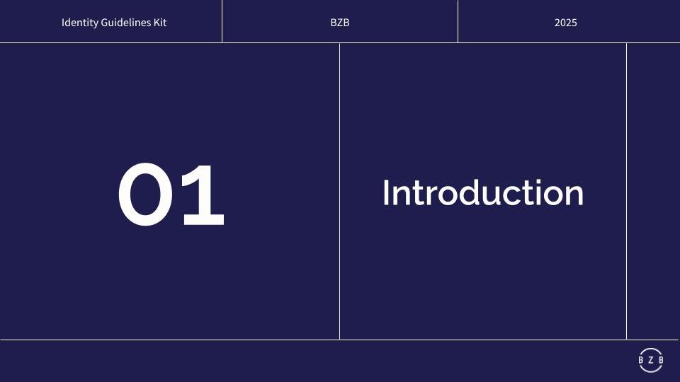 Slide from presentation showing section 01 labeled 'Introduction' with dark blue background and white text.