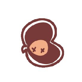 Cute cartoon teddy bear with a brown body and a beige face, looking with X-shaped eyes.