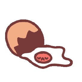 Illustration of a fried egg with a smiling face on the yolk, and a cat's silhouette in the background.
