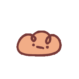 Cartoon cookie with a face and small eyes on a brown background.